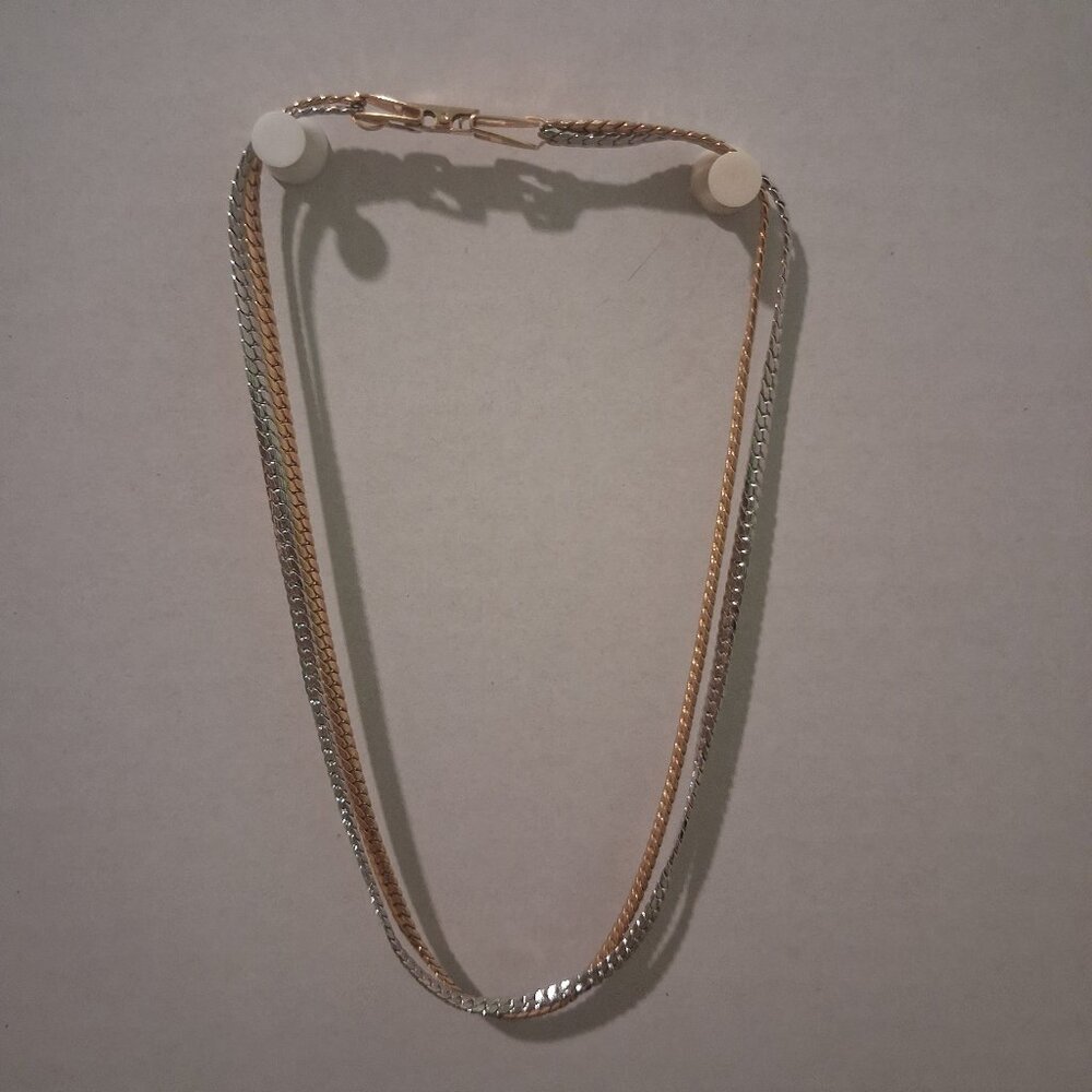 Vintage Avon Signed Double Strand Silver Tone/Gold Tone Chain Necklace 12"